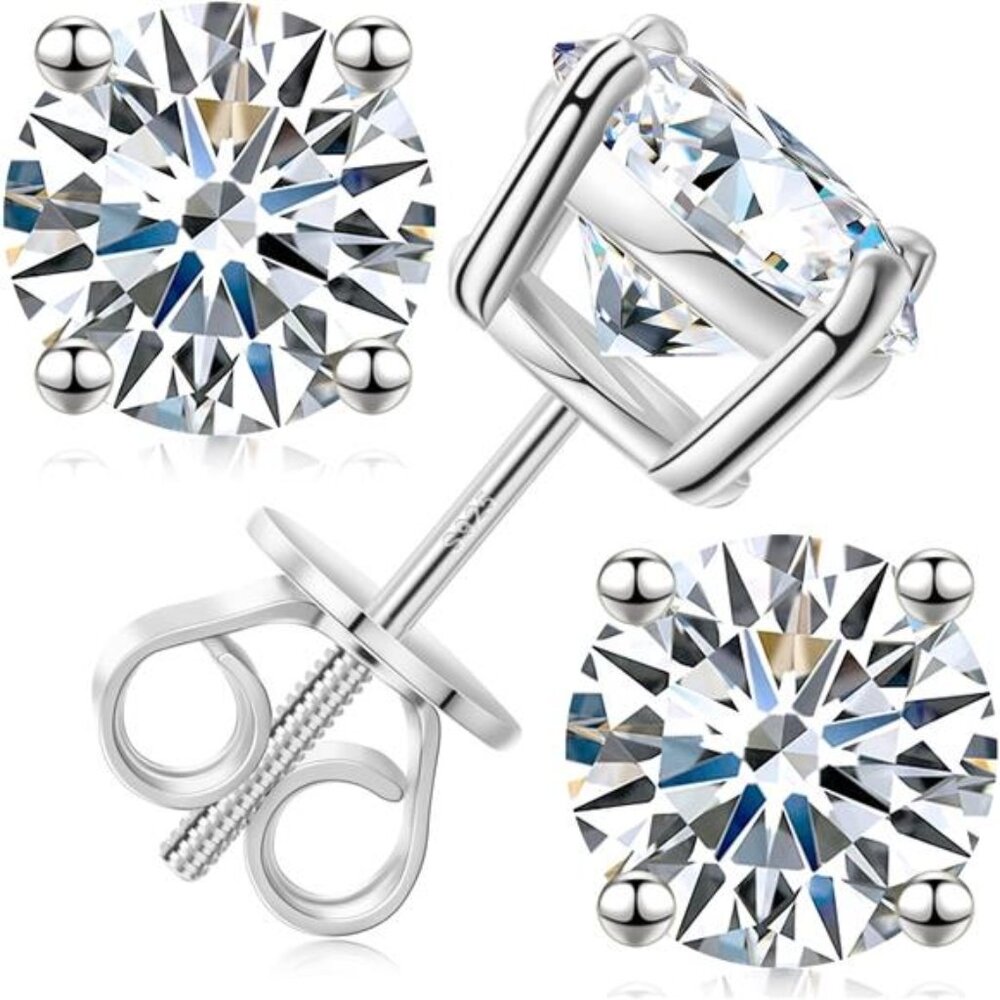 Moissanite Stud Earrings Screw Back 3-10mm 0.2ct-8.0ct 18K White Yellow Rose